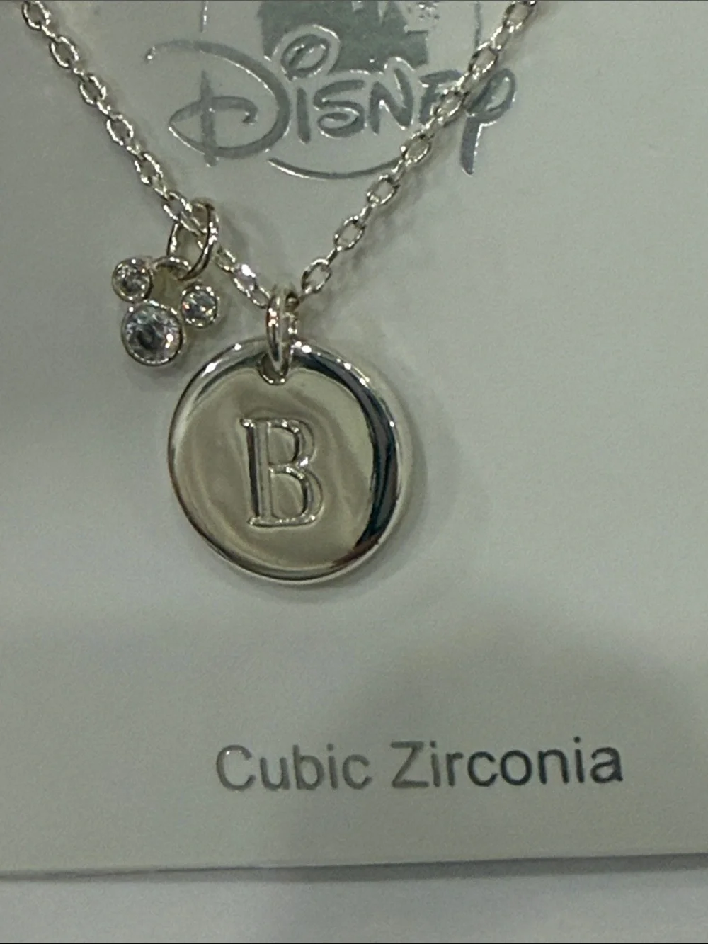 Disney Silver Tone 'B' Initial Necklace with Crystal Mickey Accent
